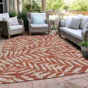 3' X 5' Orange And Ivory Floral Washable Indoor Outdoor Area Rug