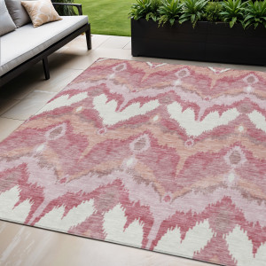 5' X 8' Blush Mauve And Ivory Ikat Washable Indoor Outdoor Area Rug