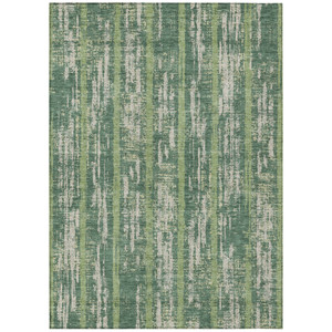 3' X 5' Green And Ivory Striped Washable Indoor Outdoor Area Rug - 608219206154