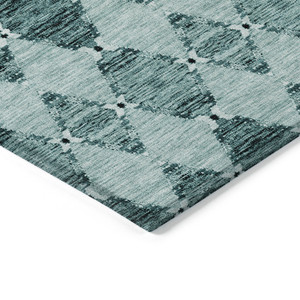 3' X 5' Teal Blue Aqua And Charcoal Moroccan Washable Indoor Outdoor Area Rug
