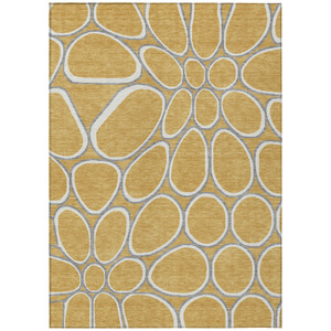 3' X 5' Gold Gray And Ivory Abstract Washable Indoor Outdoor Area Rug - Gold, Gray, Ivory