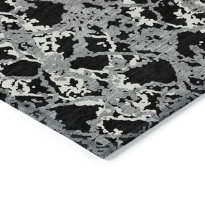 3' X 5' Black And Gray Abstract Washable Indoor Outdoor Area Rug - Black, Gray