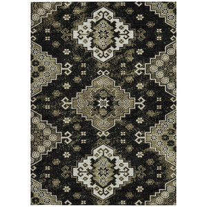 3' X 5' Black Ivory And Taupe Medallion Washable Indoor Outdoor Area Rug
