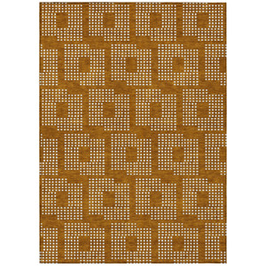5' X 8' Terra Cotta And Ivory Geometric Washable Indoor Outdoor Area Rug