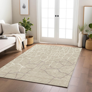 5' X 8' Beige And Tan Abstract Washable Indoor Outdoor Area Rug