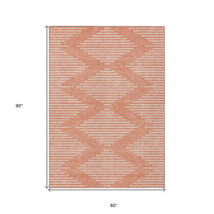 5' X 8' Salmon And Ivory Geometric Washable Indoor Outdoor Area Rug - 608219280345