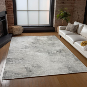 5' X 8' Silver Gray And Ivory Abstract Washable Indoor Outdoor Area Rug - 608219116910