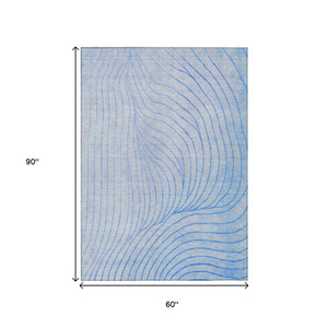 5' X 8' Blue And Silver Abstract Washable Indoor Outdoor Area Rug - Blue, Silver