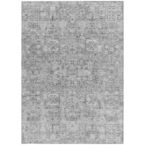 5' X 8' Gray Silver And Charcoal Floral Washable Indoor Outdoor Area Rug