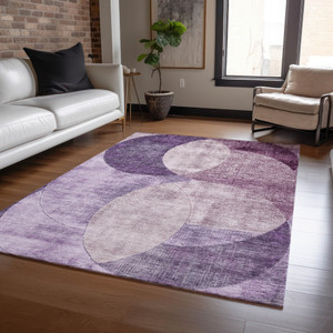5' X 8' Purple And Lavender Geometric Washable Indoor Outdoor Area Rug - 880016429350