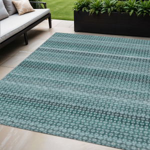5' X 8' Teal Blue And Aqua Striped Washable Indoor Outdoor Area Rug Transitional Style - Teal Blue, Aqua Color