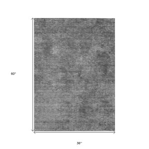 3' X 5' Gray And Smoky Black Abstract Washable Indoor Outdoor Area Rug - Gray, Smoky Black