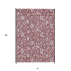 5' X 8' Blush Pink And Mauve Floral Washable Indoor Outdoor Area Rug