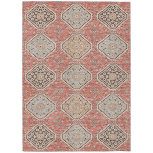 5' X 8' Salmon And Beige Floral Washable Indoor Outdoor Area Rug