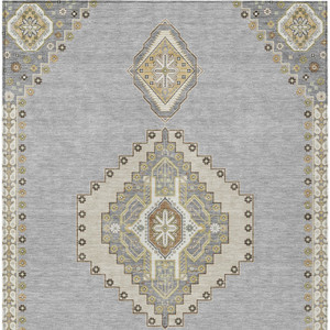 3' X 5' Gray Beige And Ivory Oriental Washable Indoor Outdoor Area Rug