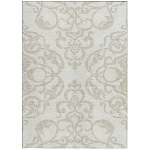 5' X 8' Ivory And Beige Damask Washable Indoor Outdoor Area Rug - 880016525731