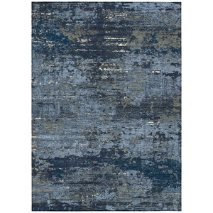 5' X 8' Blue And Navy Blue Abstract Washable Indoor Outdoor Area Rug