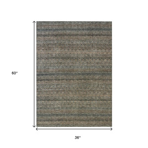 3' X 5' Chocolate And Gray Striped Washable Indoor Outdoor Area Rug - Chocolate, Gray