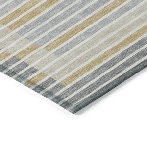3' X 5' Gray And Silver Striped Washable Indoor Outdoor Area Rug Transitional Style - Gray, Silver Color