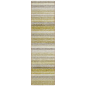 2' X 8' Yellow Beige and Gray Striped Washable Non Skid Indoor Outdoor Area Rug