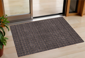 3' X 5' Chocolate And Black Geometric Washable Indoor Outdoor Area Rug
