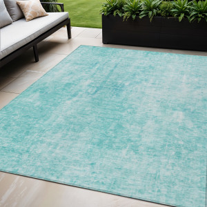 5' X 8' Teal Blue And Ivory Abstract Washable Indoor Outdoor Area Rug - 608219343590