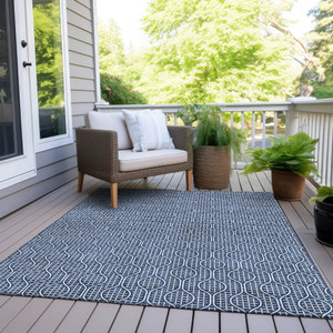 3' X 5' Navy Blue And Ivory Geometric Washable Indoor Outdoor Area Rug - 608219363376