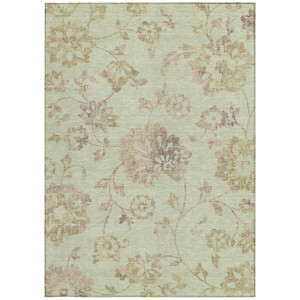 3' X 5' Artichoke Green Mint Green And Taupe Floral Washable Indoor Outdoor Area Rug