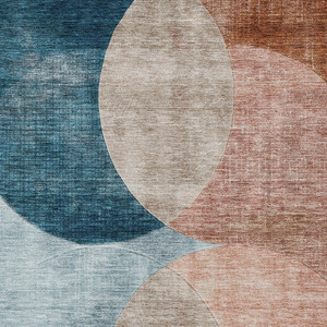 5' X 8' Rust Beige And Teal Blue Geometric Washable Indoor Outdoor Area Rug