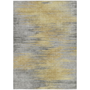 5' X 8' Gold Gray And Charcoal Abstract Washable Indoor Outdoor Area Rug