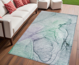 5' X 8' Blue and Gray Abstract Washable Non Skid Indoor Outdoor Area Rug