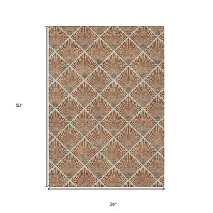 3' X 5' Brown Copper And Beige Geometric Washable Indoor Outdoor Area Rug