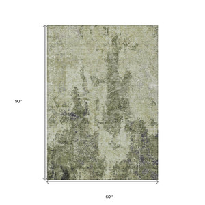5' X 8' Artichoke Green And Fern Green Abstract Washable Indoor Outdoor Area Rug Transitional Style - Artichoke Green, Fern Green Color