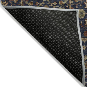 3' X 5' Navy Blue Brown And Red Floral Washable Indoor Outdoor Area Rug - Navy Blue, Brown, Red