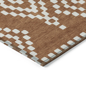 3' X 5' Terra Cotta And Ivory Geometric Washable Indoor Outdoor Area Rug - Terra Cotta, Ivory