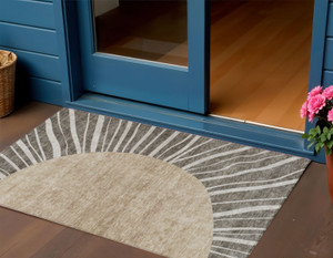 3' X 5' Chocolate Beige And Taupe Abstract Washable Indoor Outdoor Area Rug