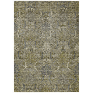 3' X 5' Taupe And Gray Damask Washable Indoor Outdoor Area Rug