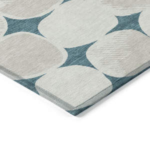 3' X 5' Teal Blue Beige And Ivory Abstract Washable Indoor Outdoor Area Rug