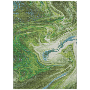 5' X 8' Green Blue And Ivory Abstract Washable Indoor Outdoor Area Rug - Green, Blue, Ivory