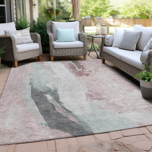 5' X 8' Blush And Gray Abstract Washable Indoor Outdoor Area Rug - Blush, Gray