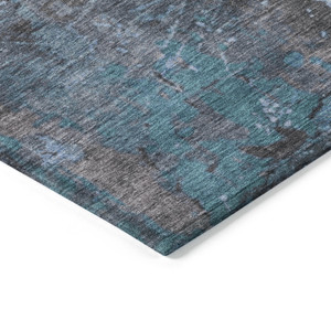 5' X 8' Teal Blue Taupe And Sky Blue Abstract Washable Indoor Outdoor Area Rug