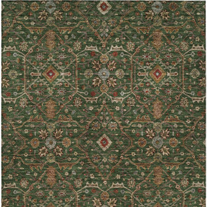 3' X 5' Emerald Brown And Red Floral Washable Indoor Outdoor Area Rug
