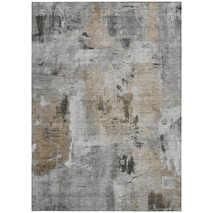 3' X 5' Gray Ivory And Brown Abstract Washable Indoor Outdoor Area Rug