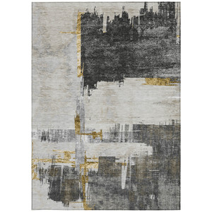 5' X 8' Gray And Tan Abstract Washable Indoor Outdoor Area Rug