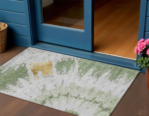 3' X 5' Artichoke Green And Olive Green Abstract Washable Indoor Outdoor Area Rug - Artichoke Green, Olive Green