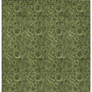 3' X 5' Olive Green And Fern Green Floral Washable Indoor Outdoor Area Rug