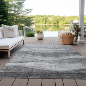 3' X 5' Gray And Charcoal Abstract Washable Indoor Outdoor Area Rug - 880016501902