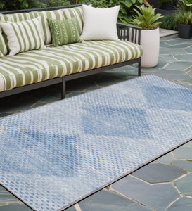 8' Runner Blue Geometric Washable Non Skid Indoor Outdoor Runner Rug - Blue