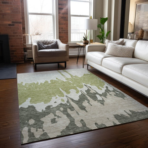 3' X 5' Sage And Ivory Abstract Washable Indoor Outdoor Area Rug - 880016398151