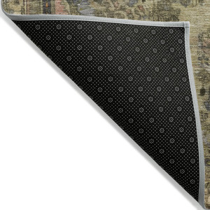 5' X 8' Artichoke Green And Denim Blue Medallion Washable Indoor Outdoor Area Rug